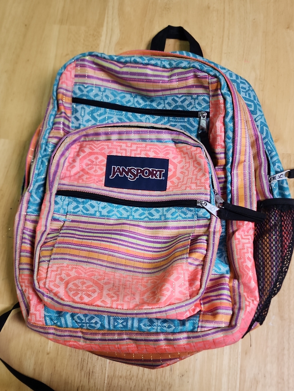JanSport Big Student Backpack Aztec Geometric Tribal Striped Multi-Color BohoEUC - Picture 1 of 16